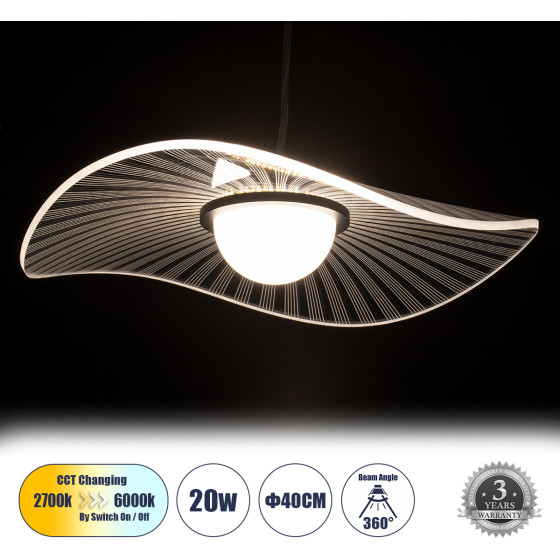 GloboStar Acrylica �������� �������� ��������� ������ Led 20W 2240lm 360� Ac 220-240V IP20 ����������� ����� Cct �� On/Off 2700K/4500K/6000K - Lumileds Smd Chip - ������� & ����� ��� - �40 x �40 x �6.5cm - 3 ������ ������� - (60974)
