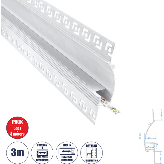 GloboStar ALP-Plasterin Gypso ������� ������ ���������� ������ ��� ���������� ������ �������� �� ���������� �� ����� ��������� ������ ������� ��� ������� Led IP20 - ����� & ����� - �300 x �9.7 x �2cm - ������ 5 �������� - (70840-3M)