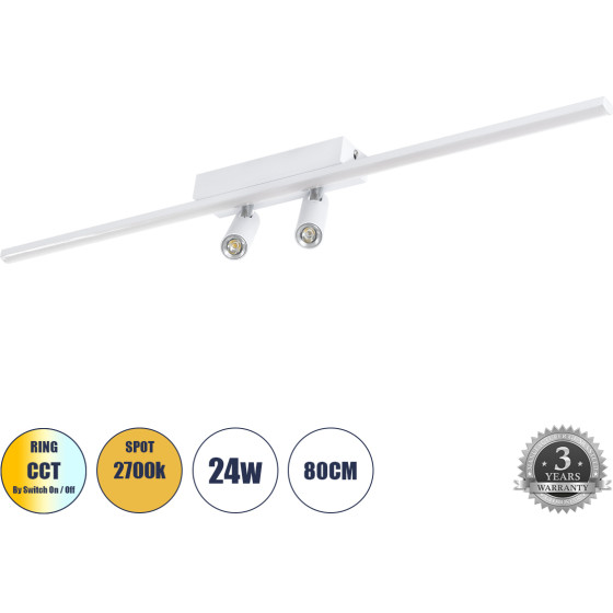 GloboStar Baretti �������� ��������� ������ Led 24W 2688lm 160� & 45� Ac 220-240V IP20 ����������� ����� Cct �� On/Off 2700K/4500K/6000K - Lumileds Smd Chip - ����� ��� - �80 x �5 x �15cm - 3 ������ ������� - (61227)
