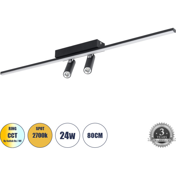 GloboStar Baretti �������� ��������� ������ Led 24W 2688lm 160� & 45� Ac 220-240V IP20 ����������� ����� Cct �� On/Off 2700K/4500K/6000K - Lumileds Smd Chip - ����� ��� - �80 x �5 x �15cm - 3 ������ ������� - (61226)