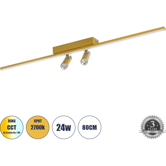 GloboStar Baretti �������� ��������� ������ Led 24W 2688lm 160� & 45� Ac 220-240V IP20 ����������� ����� Cct �� On/Off 2700K/4500K/6000K - Lumileds Smd Chip - ����� - �80 x �5 x �15cm - 3 ������ ������� - (61228)