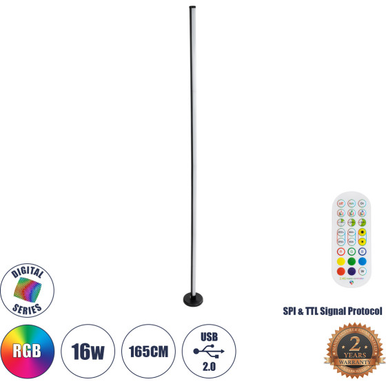 GloboStar Digicolumn �������� ���������� �������� ������� ��������� Digital Pixel Symphony Bar �� Rf �������� ����������� Led 16W 1280lm 180� Dc 5V �� Usb 2.0 IP20 ��������� Rgb Dimmable - ����� - �3 x �165cm - 2 ������ ������� - (90764)