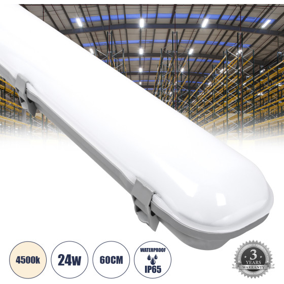 GloboStar Led �������� ����������� ��������� Tri-Proof 60cm 24W 2738lm 120� Ac 220-240V ��������� IP65 �60 x �10.5 x �8cm ������ ����� 4500K - 3 ������ ������� - (60171)