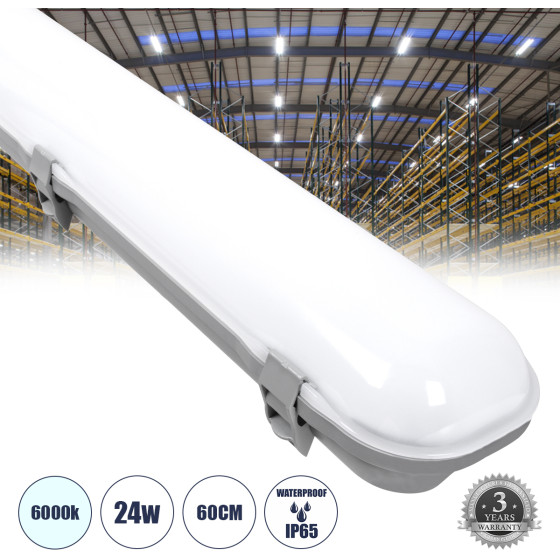 GloboStar Led �������� ����������� ��������� Tri-Proof 60cm 24W 2785lm 120� Ac 220-240V ��������� IP65 �60 x �10.5 x �8cm ����� ����� 6000K - 3 ������ ������� - (60170)