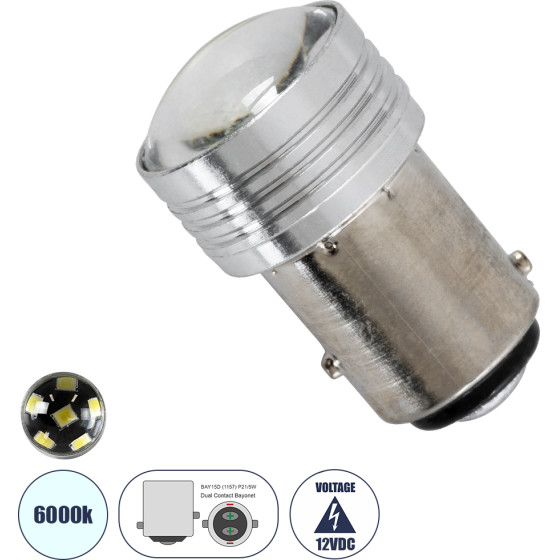 GloboStar P21/5W-1157 ����� P21/5W 1157 BAY15D Led 0.36W 108lm 90� Dc 12V IP20 ����� ����� 6000K - 6 x Epistar SMD2835 Chip - �1.9 x �1.9 x �3cm - 1 ����� ������� - (81205)
