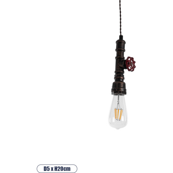 GloboStar Spigot Vintage �������� ��������� ������ �� ����� 1 x E27 Ac 220-240V IP20 - ���� & ������� - �5 x �5 x Y20cm - (01414)