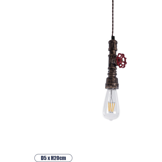 GloboStar Spigot Vintage �������� ��������� ������ �� ����� 1 x E27 Ac 220-240V IP20 - ������� & ������� - �5 x �5 x Y20cm - (01413)