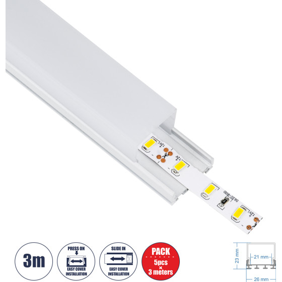 GloboStar SURFACEPENDANT-Profile ������ ���������� - ���� & ������ ������� Led �� ����� ��������� ������� - ����������� & �������� ����� - ������ ������� - ����� - 3 ����� - ������ 5 �������� - �300 x �2.6 x �2.3cm - (70848-3M)