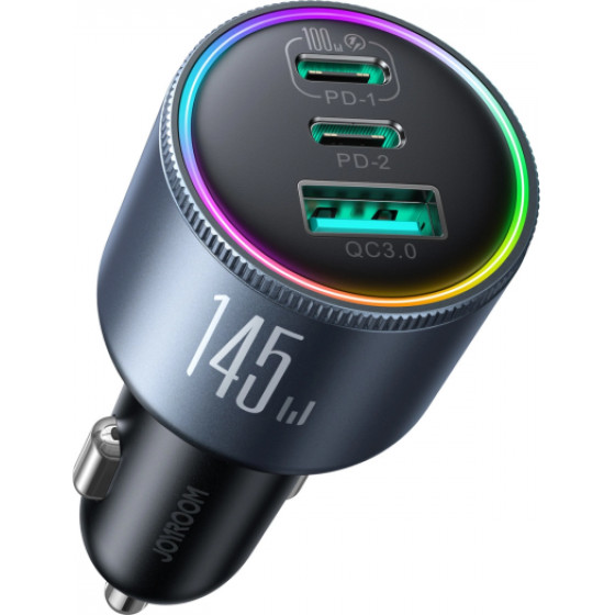 Joyroom Car Charger JR-CCN07, 145W, 5A, 1 x USB-A - 2 x USB-C, with USB-C Cable, Grey