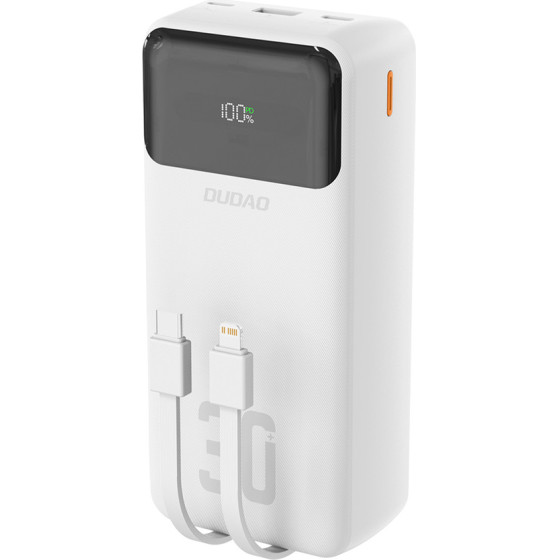 Dudao K15MAx 30000mAh Pd 22.5W Powerbank With USB-C And Lightning Cables - White - (K15Max-White new)