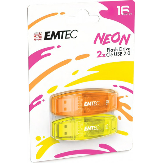 Emtec USB-A 2.0 Flashdrive C410 Neon, 16Gb, 2-Pack ECMMD16GC41