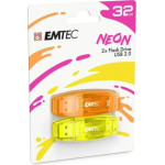 Emtec USB-A 2.0 Flashdrive C410 Neon, 32Gb, 2-Pack ECMMD32GC41