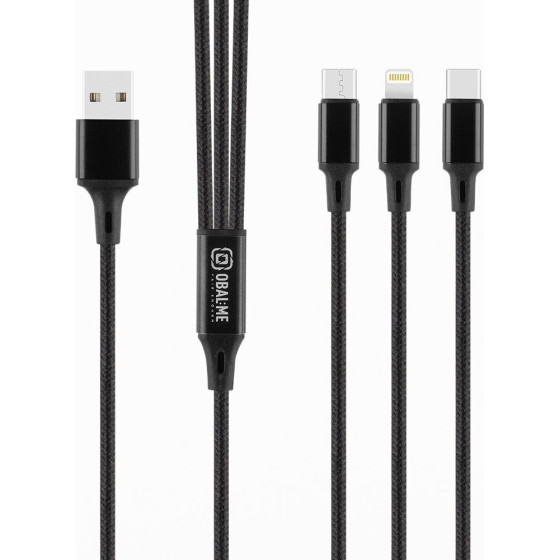 OBAL:Me 3in1 Allconnect Fast Charge USB-A/USB-C, Lightning, Micro-Usb Cable 1.2m Black - (OM18CLMBL)