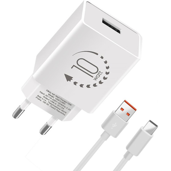 OBAL:Me Wall Charger USB-A 10W + USB-A/USB-C Cable 1m White - (10W1UWH-C)