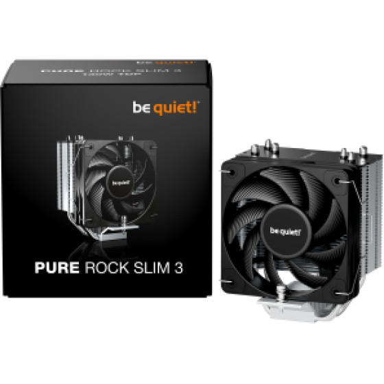 Bequiet Cpu Air Cooler Pure Rock Slim 3 130W TDP, Intel Socket Lga 1851/1700, Amd AM4/AM5, 100MM Pwm FAN, SILVER/BLACK, 3YW. - (BK047)