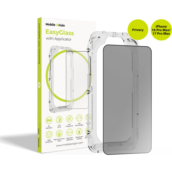 Mobile Origin Easyglass Privacy With Applicator Iphone 16 Pro Max/17 Pro Max - (EGA-P-i16ProMax)