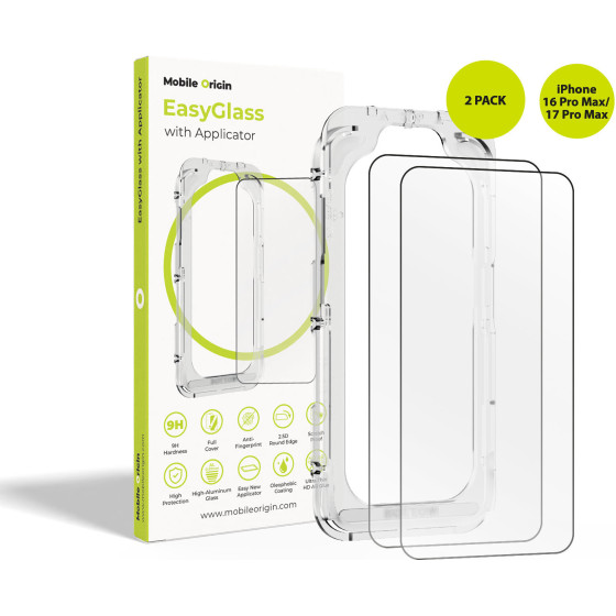 Mobile Origin Easyglass With Applicator Iphone 16 Pro Max/17 Pro Max, 2 Pack - (EGA-i17ProMax-2pk)