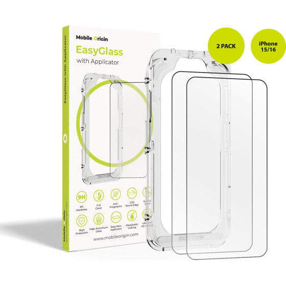 Mobile Origin Easyglass With Applicator Iphone 15/16, 2 Pack - (EGA-i16-2pk)