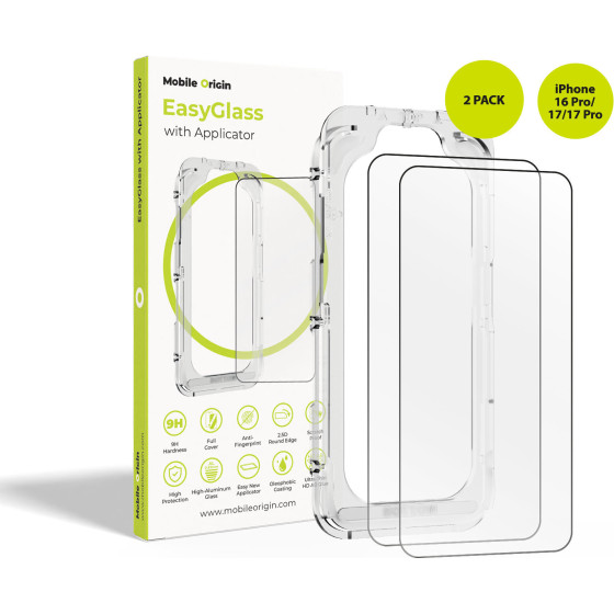 Mobile Origin Easyglass With Applicator Iphone 16 Pro/17/17 Pro, 2 Pack - (EGA-i17Pro-2pk)