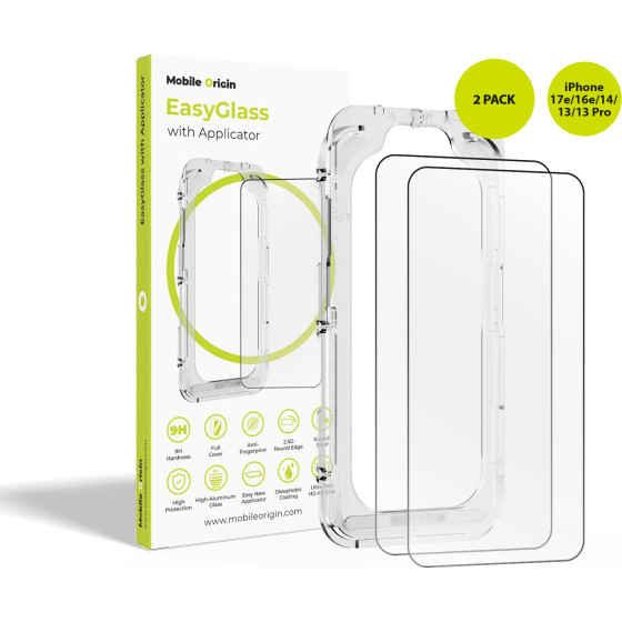 Mobile Origin Easyglass With Applicator Iphone 17e/16e/14/13/13 Pro, 2 Pack - (EGA-i14-2pk)