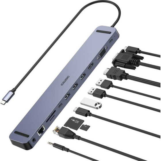 Choetech Docking Station Multifunctional Adapter Hub Usb Typ C 11in1 100W Pd Gray 6971824976175 - (HUB-M20)