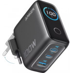 Anker Wall Charger Smart Display, 100W, 5A, 1 x USB-A - 2 x USB-C, With USB-C Cable, Grey - (B121BGZ1)