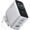 Anker Wall Charger Smart Display, 100W, 5A, 1 x USB-A - 2 x USB-C, With USB-C Cable, Silver - (B121BG41)
