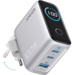 Anker Wall Charger Smart Display, 100W, 5A, 1 x USB-A - 2 x USB-C, With USB-C Cable, Silver - (B121BG41)