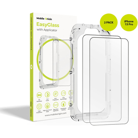 Mobile Origin Easyglass With Applicator Iphone 15 Pro, 2 Pack - (EGA-i15Pro-2pk)