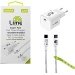Lime Successories Lime Type C Gan Pd 3.0 Super Fast Travel Qc 3.0 LGC45W 45W 5V 4.0A /9V 4A + ��������-Data LBCC01 Type C To Type C 68W WHITE