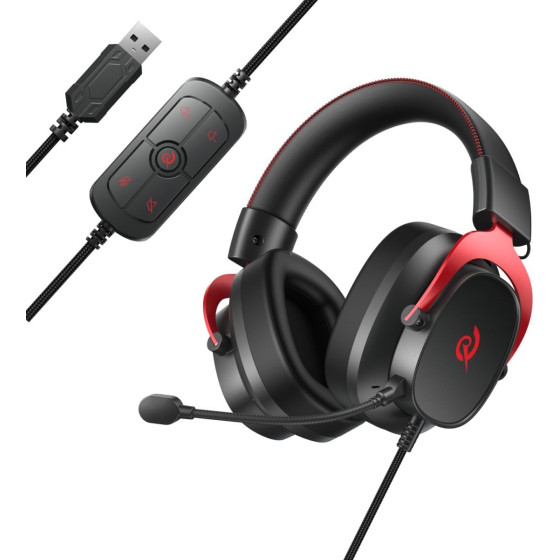 QCY Heroad VT200 Pro 7.1 Red Usb Playstation & Pc Gaming Headset 53mm Metal Headband PS4/PS5/Pc - (QCY-H8GM Black Red)