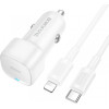 Borofone Car Charger BZ34B Cloud, 20W, 3A, 1 x USB-A - 1 x USB-C, With Lightning Cable, White