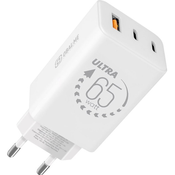 OBAL:ME GaN Wall Charger USB-A + 2xUSB-C 65W White - (OM65W2CA)