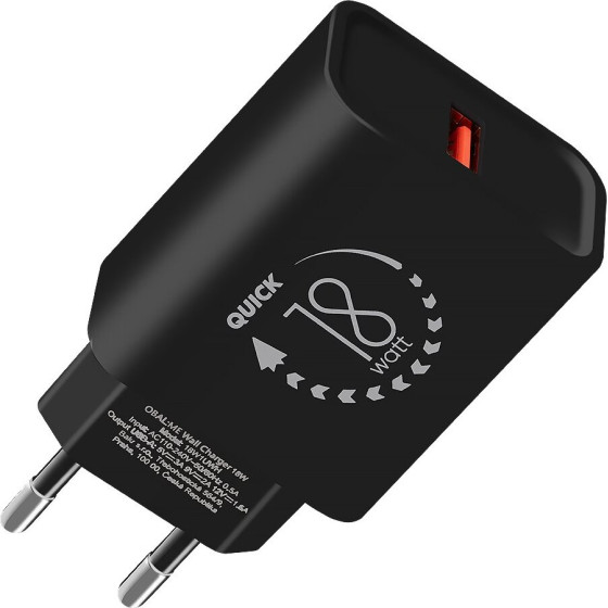 OBAL:ME Wall Charger USB-A 18W Black - (18W1UBL)