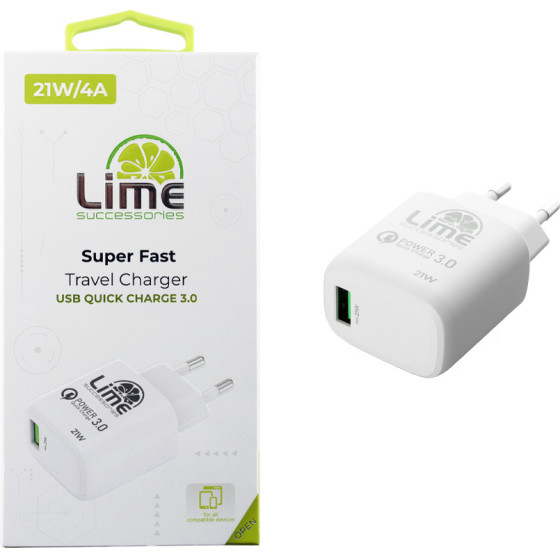 Lime Successories Lime Usb 3.0 Pd Super Fast Travel Qc 3.0 LTU22 21W 4000mA WHITE