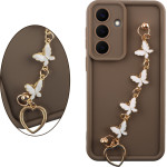 Volte-Tel ���� Samsung S26 Plus 5G S931 6.7'' Silicon Tpu With Strap Full Camera Protection Brown With White BUTTERFLIES