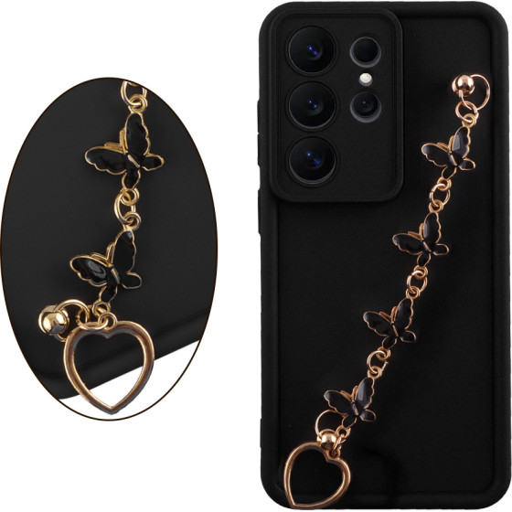 Volte-Tel ���� Samsung S26 Ultra 5G 6.9'' Silicon Tpu With Strap Full Camera Protection Black With Black BUTTERFLIES
