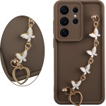 Volte-Tel ���� Samsung S26 Ultra 5G S931 6.9'' Silicon Tpu With Strap Full Camera Protection Brown With White BUTTERFLIES