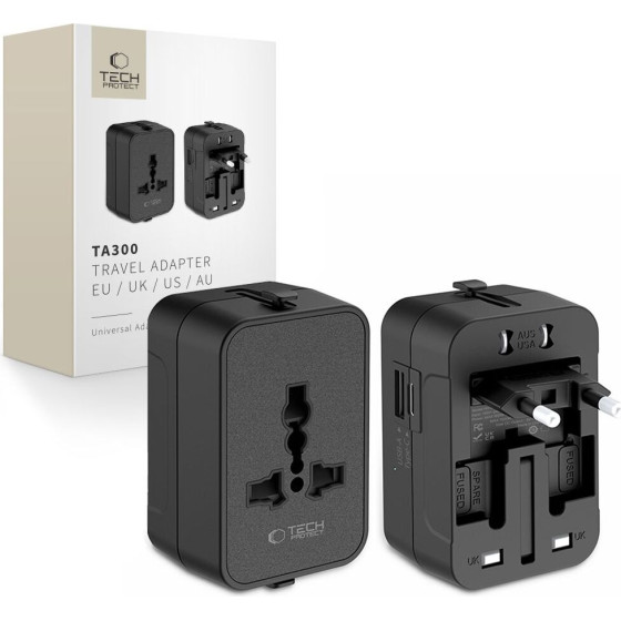 Tech-Protect TA300 Travel Adapter Eu / Uk / Us / Au BLACK