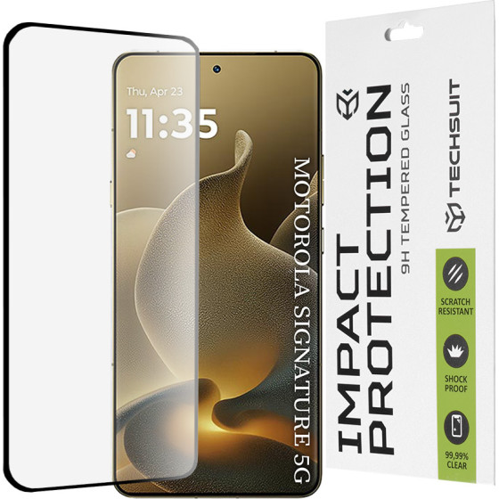 Techsuit - 111D Full Cover / Full Glue Glass / 3D Curved Screen - Motorola Signature - Black