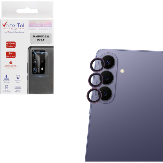 Volte-Tel Camera Glass Cover Samsung S26 5G 6.3'' 9H 0.30MM Premium Easy Application PURPLE