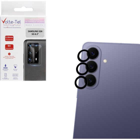 Volte-Tel Camera Glass Cover Samsung S26 5G 6.3'' 9H 0.30MM Premium Easy Application Titanium BLACK