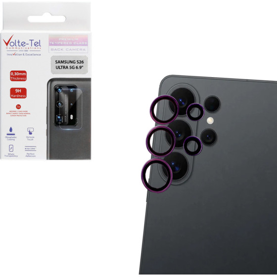 Volte-Tel Camera Glass Cover Samsung S26 Ultra 5G 6.9'' 9H 0.30MM Premium Easy Application PURPLE