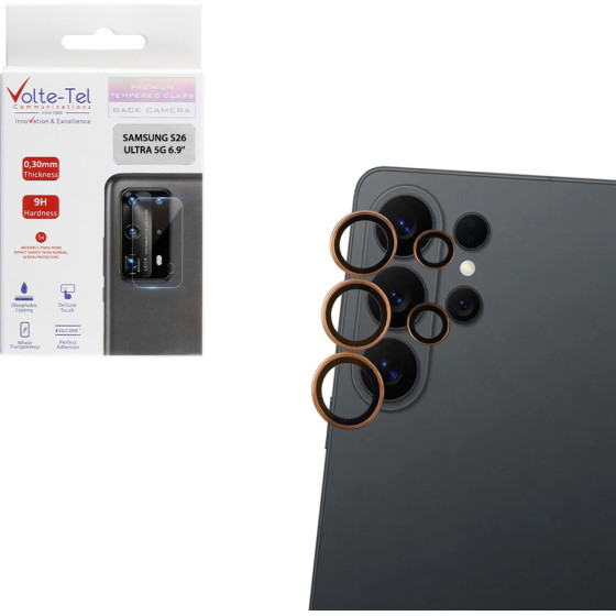 Volte-Tel Camera Glass Cover Samsung S26 Ultra 5G 6.9'' 9H 0.30MM Premium Easy Application Titanium GOLD