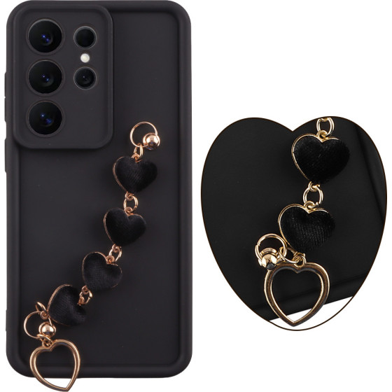 Volte-Tel ���� Samsung S26 Ultra 5G 6.9'' Silicon Tpu With Strap Full Camera Protection Black With Black HEARTS