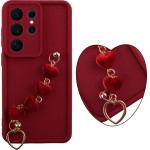 Volte-Tel ���� Samsung S26 Ultra 5G 6.9'' Silicon Tpu With Strap Full Camera Protection Burgundy With Red HEARTS
