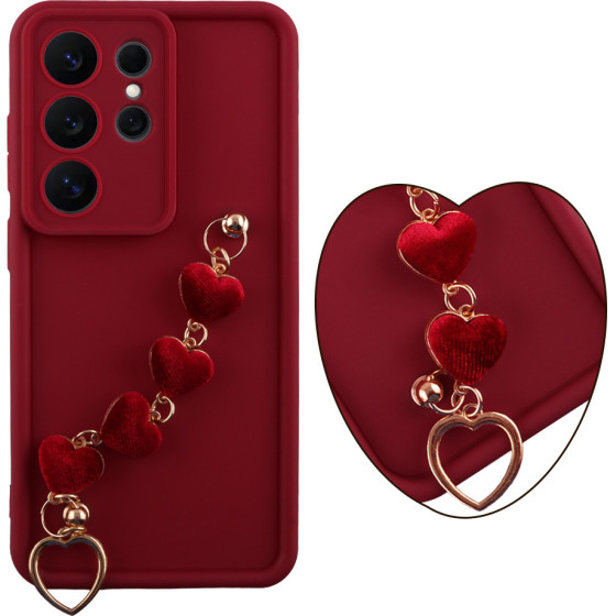 Volte-Tel ���� Samsung S26 Ultra 5G 6.9'' Silicon Tpu With Strap Full Camera Protection Burgundy With Red HEARTS