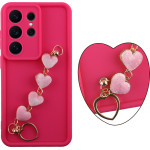 Volte-Tel ���� Samsung S26 Ultra 5G 6.9'' Silicon Tpu With Strap Full Camera Protection Pink With Pink HEARTS