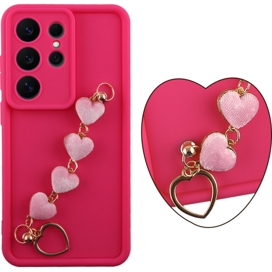 Volte-Tel ���� Samsung S26 Ultra 5G 6.9'' Silicon Tpu With Strap Full Camera Protection Pink With Pink HEARTS