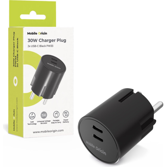 Mobile Origin 30W Charger Plug PW33 - 2x USB-C, black - (MO-PW33-BLK)